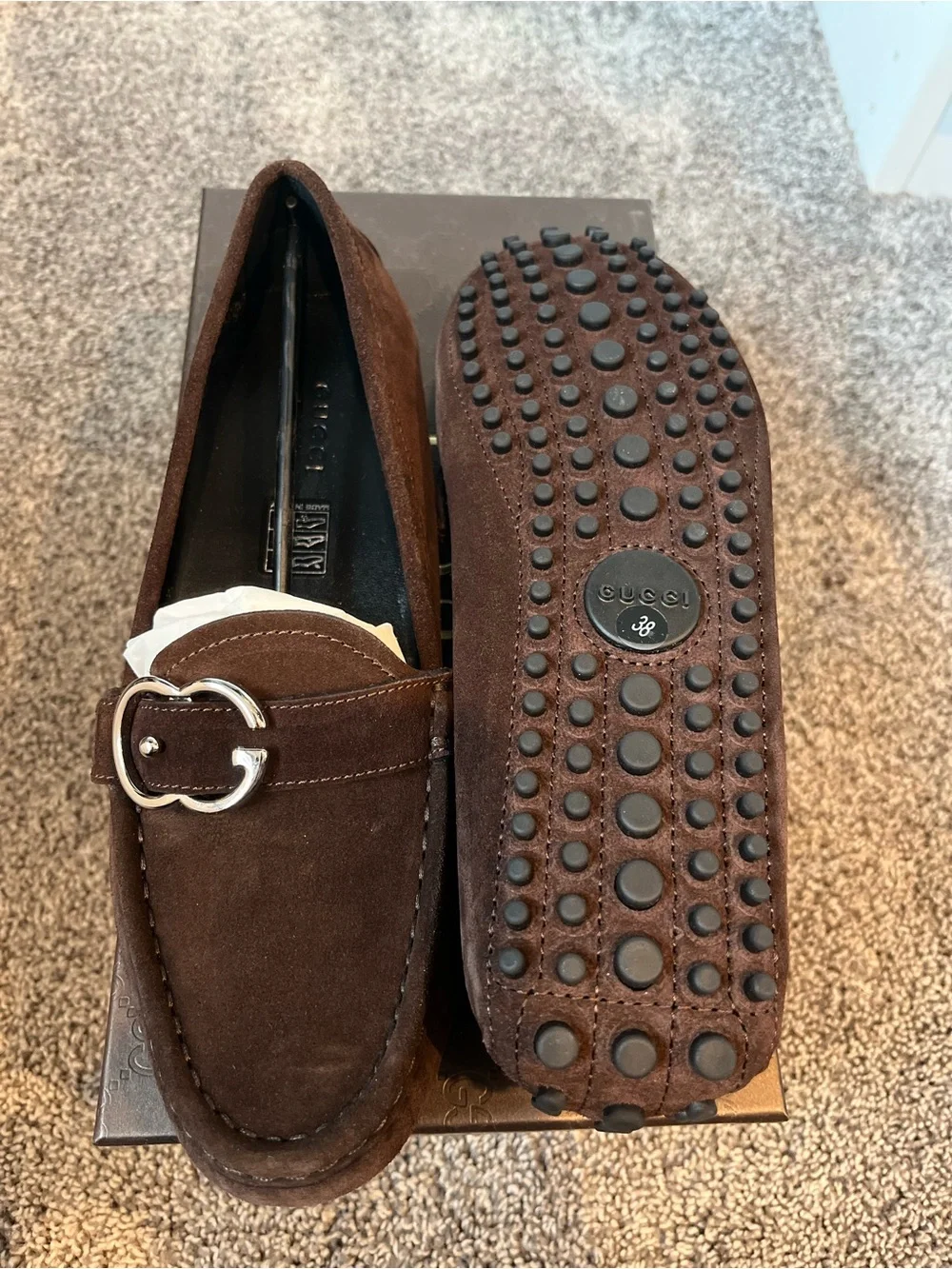 Gucci Brown Suede Horsebit Driving Loafers